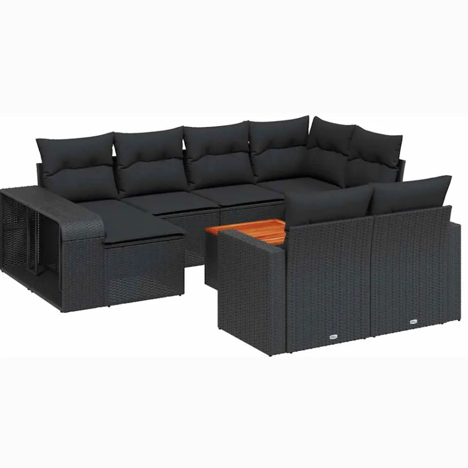 vidaXL 11-delige Loungeset met kussens poly rattan zwart, foto 3
