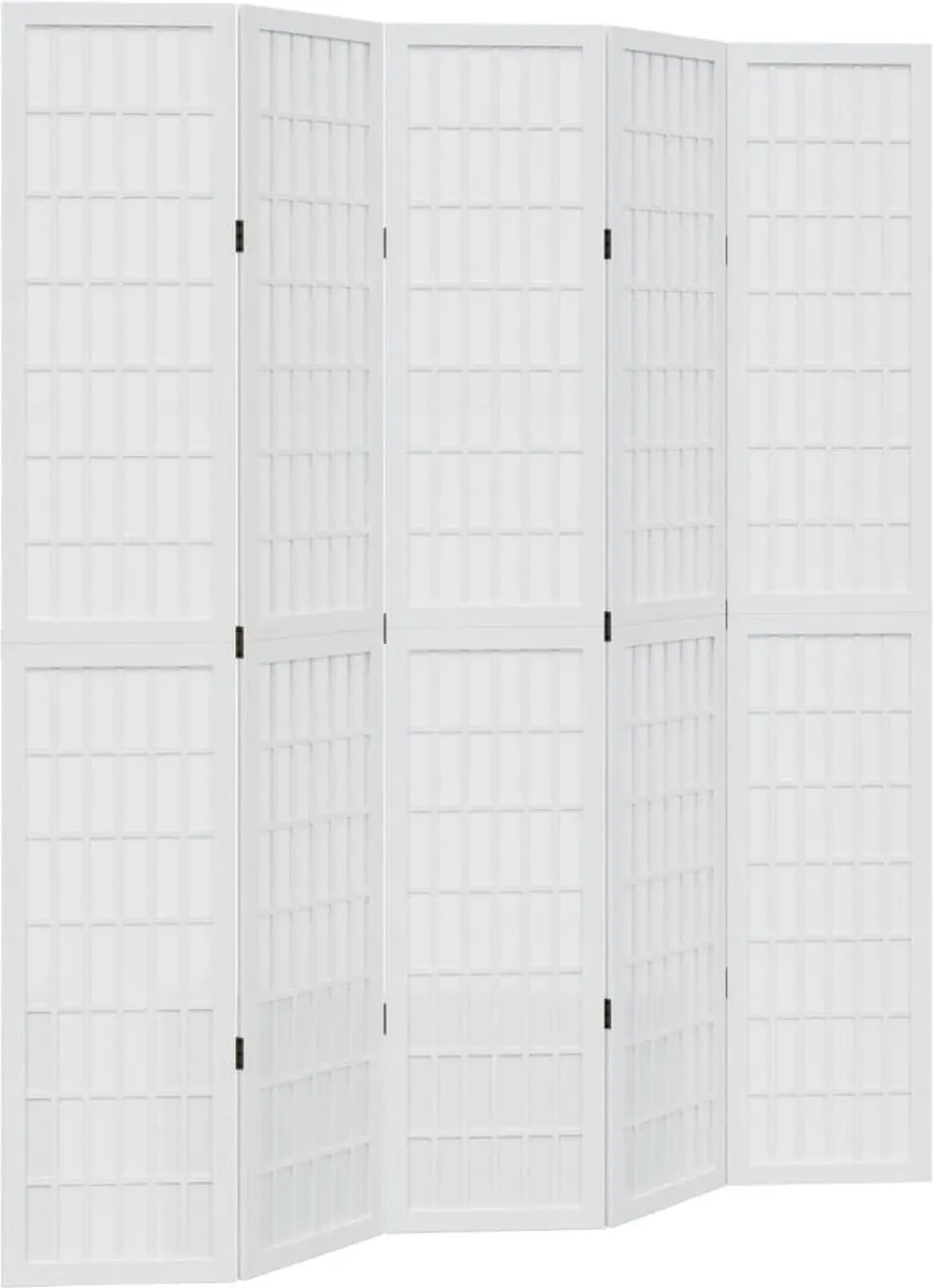 vidaXL Kamerscherm met 5 panelen massief paulowniahout wit, foto 3