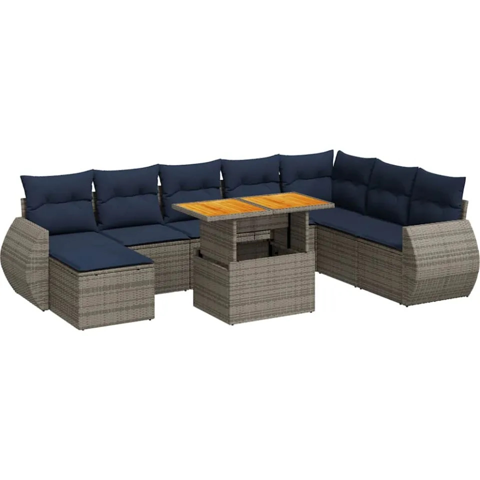 vidaXL 9-delige Loungeset met kussens poly rattan grijs, foto 3