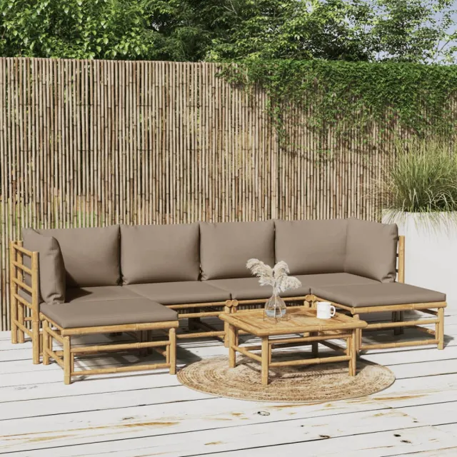 vidaXL 7-delige Loungeset met kussens bamboe taupe, foto 2