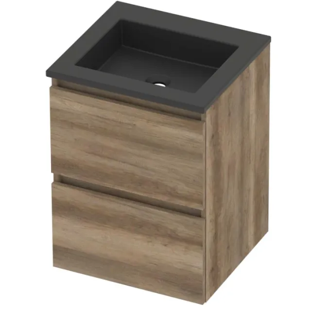 Basic-Line Aura 46 Badmeubelset Acryl Zonder Kraangat Greeploos 50x46x62 cm Scotch Oak Mat Zwart