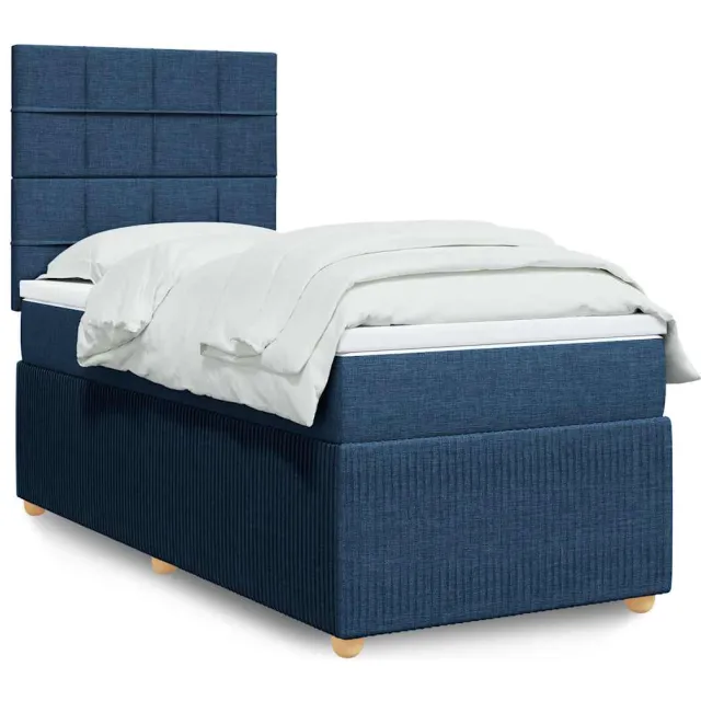 vidaXL Boxspring met matras stof blauw 90x190 cm