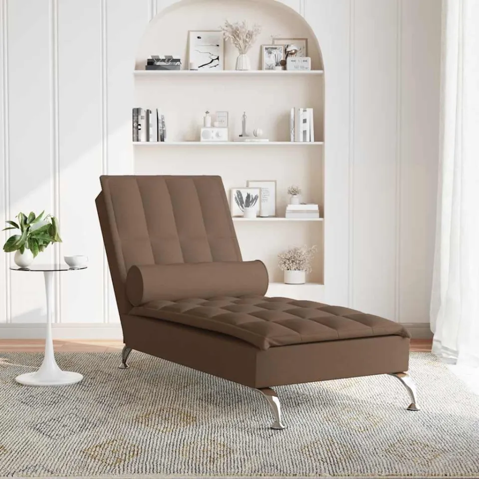 vidaXL Massage chaise longue met bolster stof zwart, foto 3