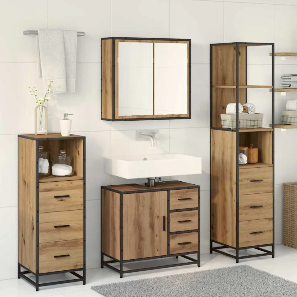 vidaXL Badkamermeubelset 4 st Artisan Eiken Bewerkt hout, foto 3