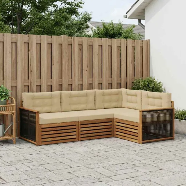 vidaXL Buiten bankenset 4 st 4-zits Natuurlijk en Beige Bruin