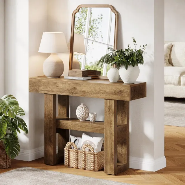 Little Trees LITTLE TREE Consoletafel - Bijzettafel - 30 x 80 x 105 cm - Bruin - Industrieel - Console Tafel Voor Foyer, Woonkamer, Hal​