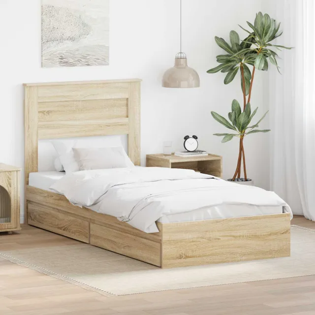 vidaXL Opslag bed met lade Sonoma Eiken 75 x 190 cm Bewerkt hout Bruin