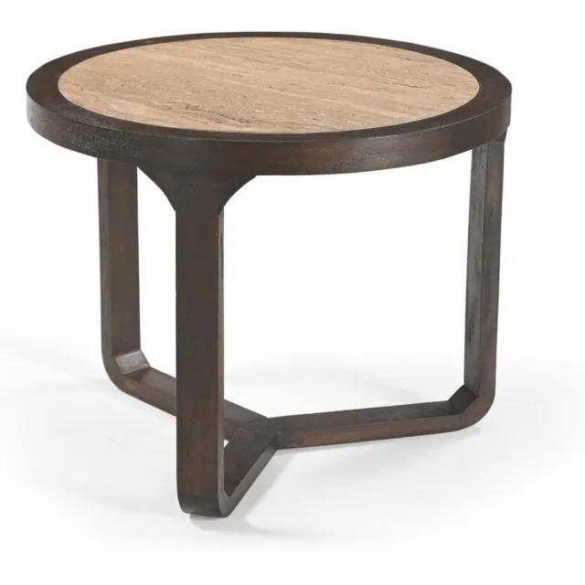 Starfurn Bijzettafel Morris - Rond Hout/Travertin - 60x60x48cm Bruin