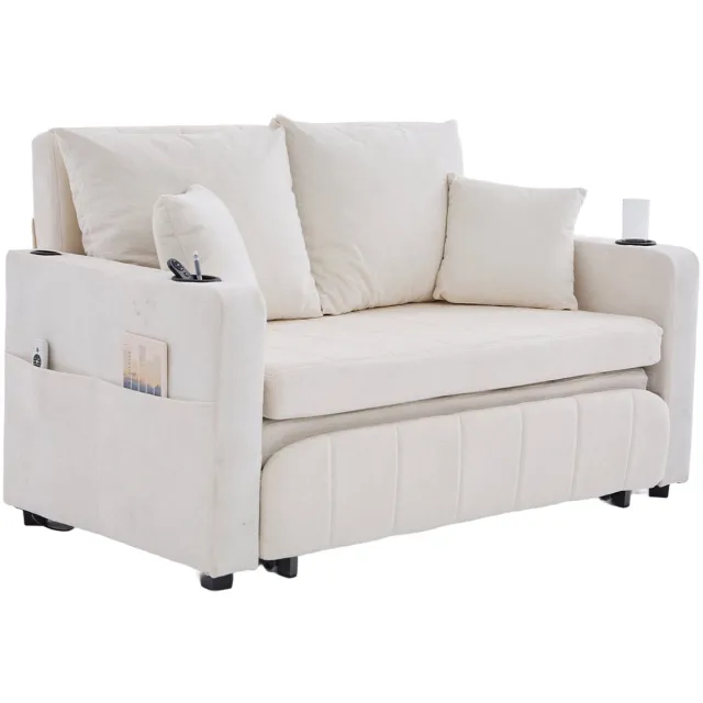 Merax 2-zits Slaapbank – Uitschuifbaar Bankstel met USB en bekerhouders – Beige