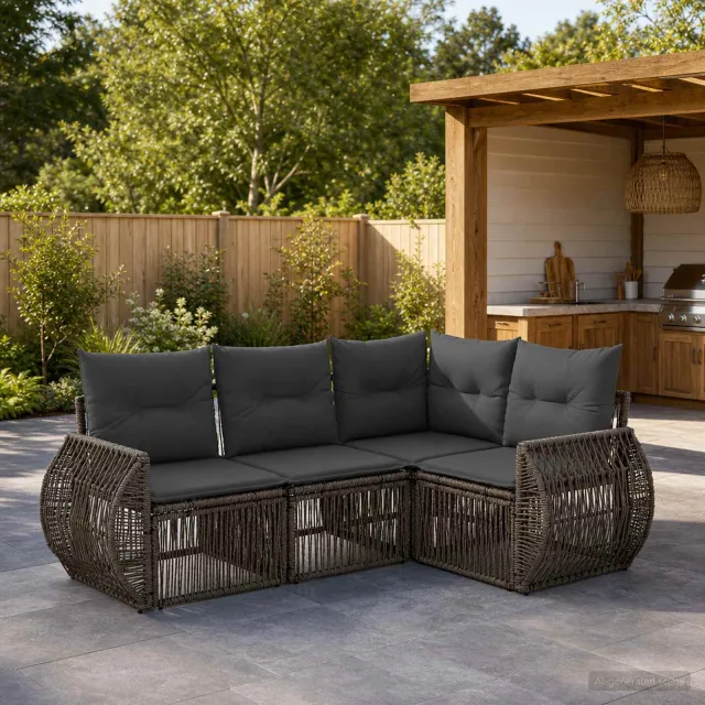vidaXL Tuinbankenset 4 st 4-zits Grijs en Donkergrijs poly rattan