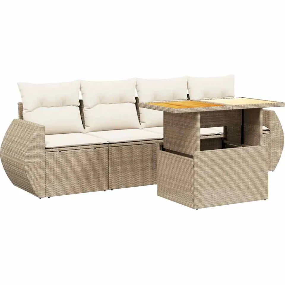 vidaXL 5-delige Loungeset met kussens poly rattan beige, foto 3