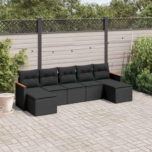 vidaXL 7-delige Loungeset met kussens poly rattan zwart, foto 2