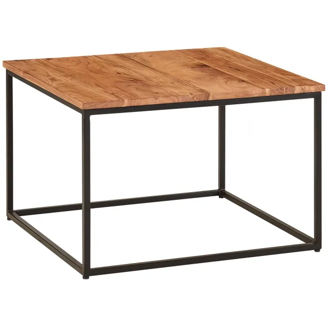 Cosmo Casa Salontafel – Vierkante Salontafel – Massief Acaciahout – Zwart Metalen Frame – Handgemaakt – Bruin/Zwart – 60 x 60 x 41 cm
