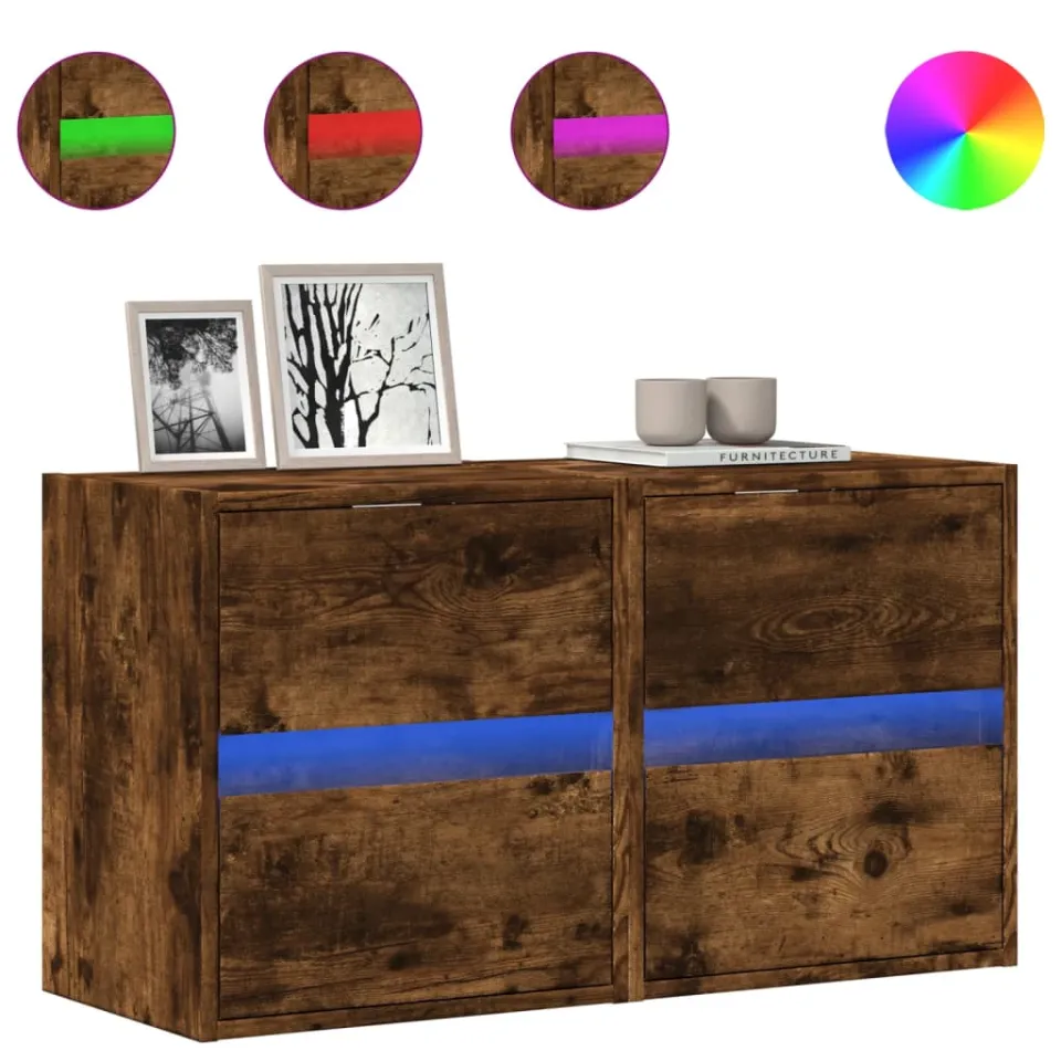 vidaXL Tv-wandmeubels met LED 2 st 41x31x45 cm gerookt eikenkleurig Bruin