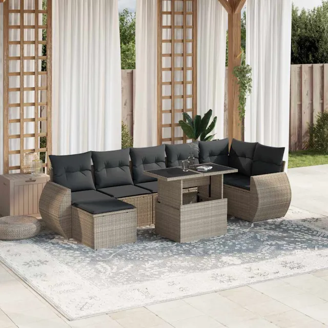 vidaXL 8-delige Loungeset met kussens poly rattan lichtgrijs grijs, foto 2