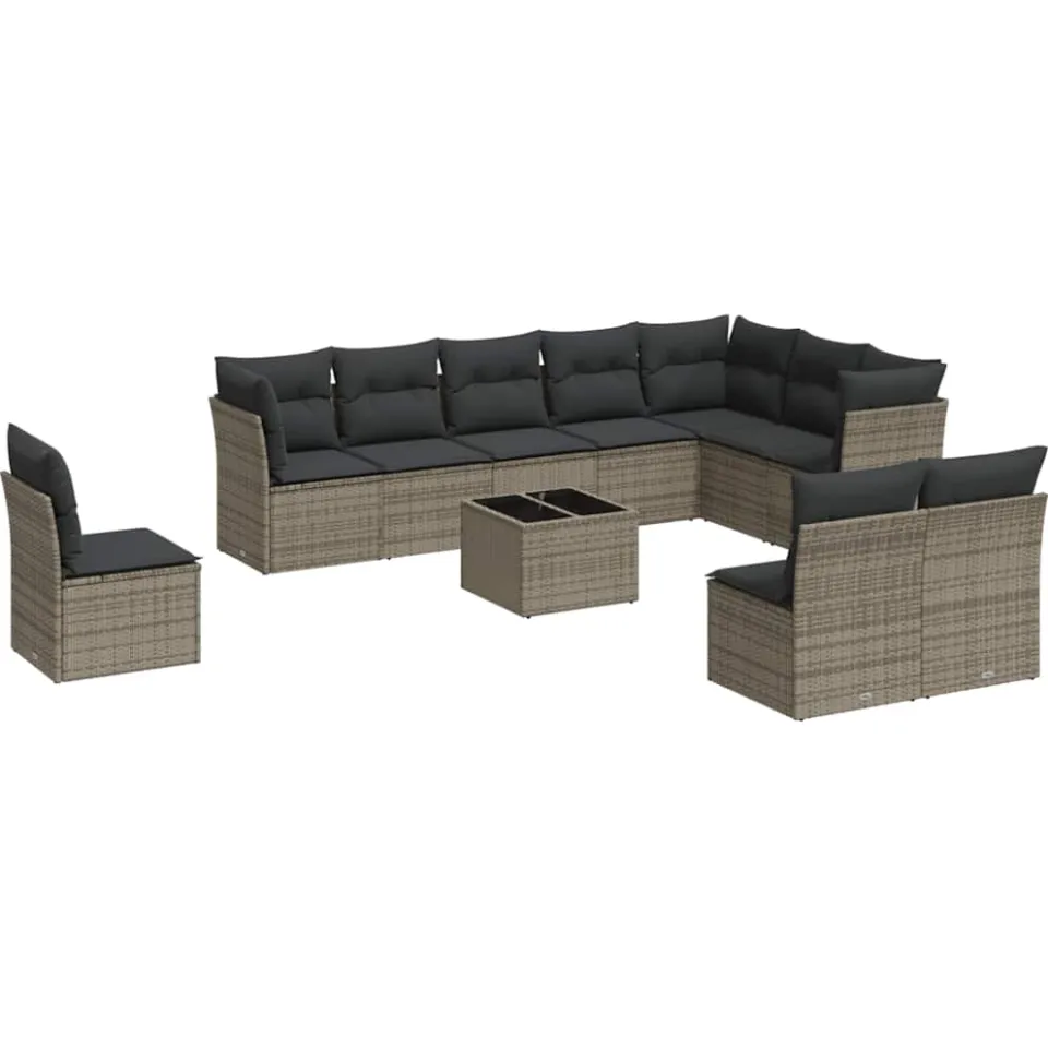 vidaXL 11-delige Loungeset met kussens poly rattan grijs