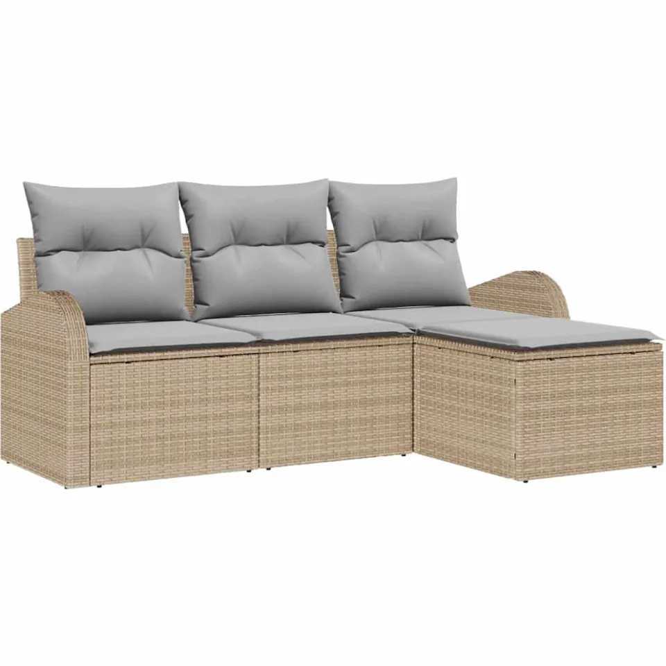 vidaXL Bankstel 4 st Beige en Licht Grijs poly rattan