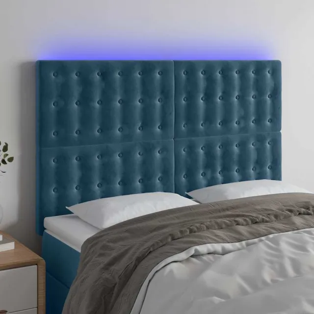 vidaXL Hoofdbord LED 144x5x118/128 cm fluweel donkerblauw blauw