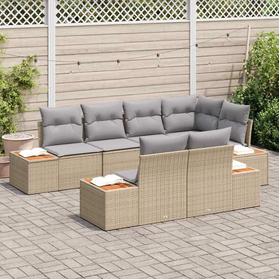 vidaXL Tuin Sofa Set 7 st Beige poly rattan, foto 3