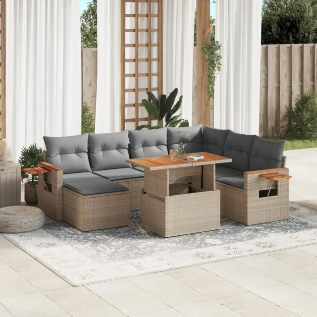 vidaXL 8-delige Loungeset met kussens poly rattan beige, foto 2