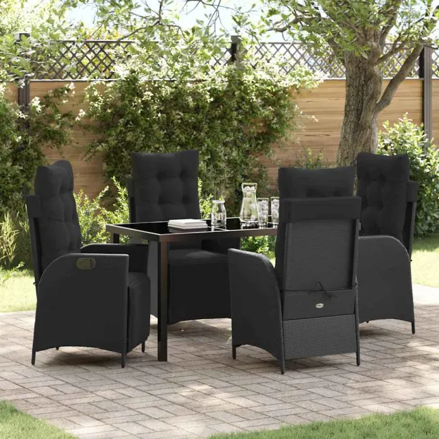 vidaXL Tuin eettafelset 5 st Zwart poly rattan