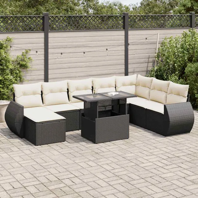 vidaXL 9-delige Loungeset met kussens poly rattan zwart, foto 2