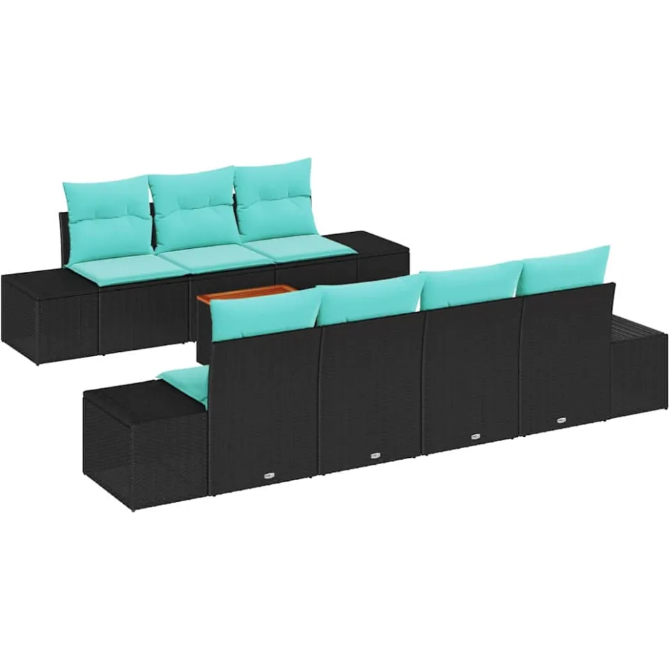 vidaXL Tuinbankenset 8 st Zwart en Turquoise poly rattan