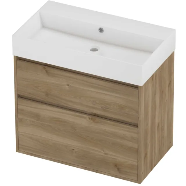 Proline Zara Badmeubelset Porselein Loft Zonder Kraangat Greeploos 80x46x78 cm Glans Wit Cider Oak Eiken