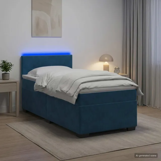 vidaXL Boxspring Bed met Matras en LED Blauw 90 x 200 cm fluweel