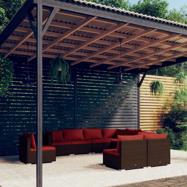 vidaXL 9-delige Loungeset met kussens poly rattan bruin, foto 2