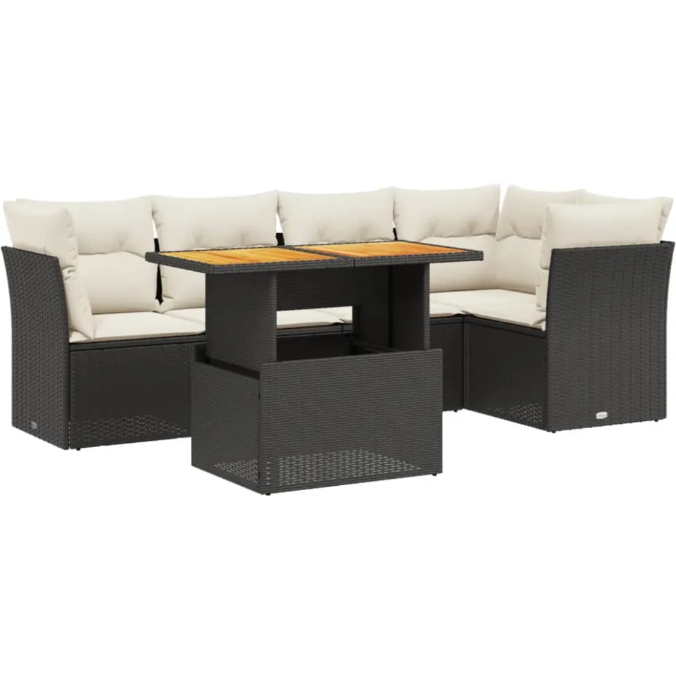 vidaXL 5-delige Loungeset met kussens poly rattan zwart