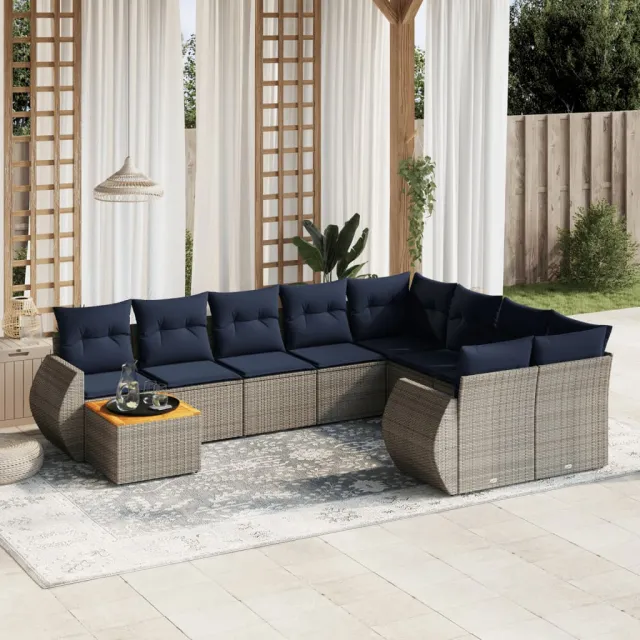 vidaXL 10-delige tuinbankset met kussens, grijs polyrotan, foto 2