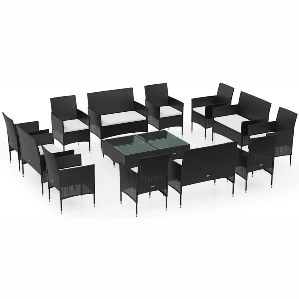 vidaXL 16-delige Loungeset met kussens poly rattan zwart, foto 3