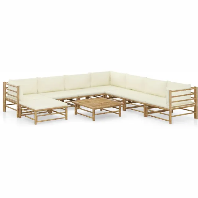 vidaXL 9-delige Loungeset met crèmewitte kussens bamboe