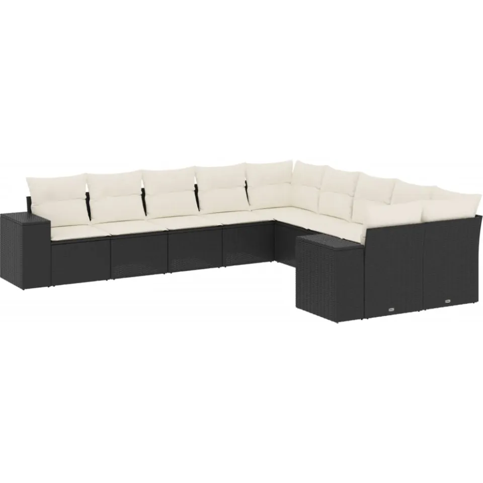 vidaXL 10-delige Loungeset met kussens poly rattan zwart, foto 3