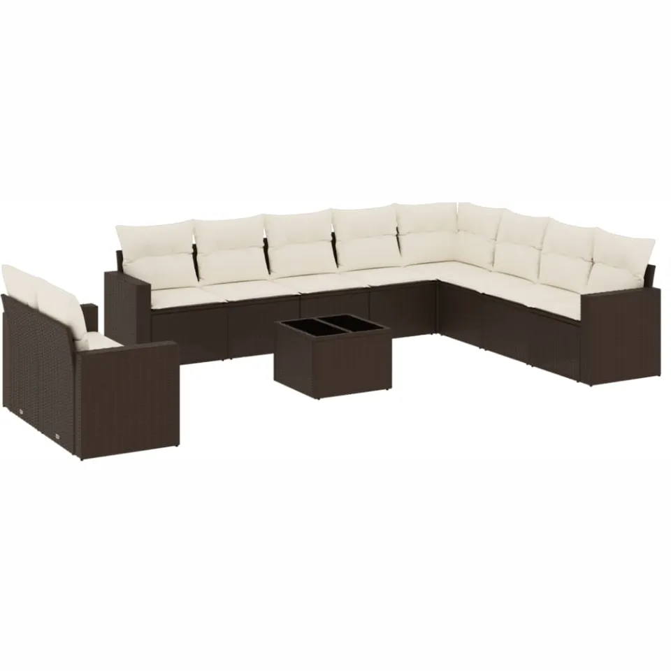 vidaXL 11-delige Loungeset met kussens poly rattan bruin