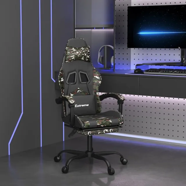 vidaXL Gamestoel draaibaar met voetensteun kunstleer zwart&camouflage Groen