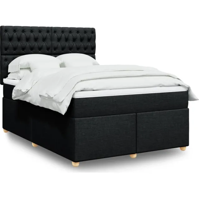 vidaXL Boxspring met matras stof zwart 140x200 cm