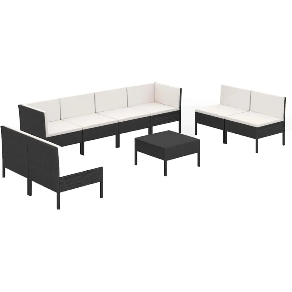 vidaXL 9-delige Loungeset met kussens poly rattan zwart, foto 4