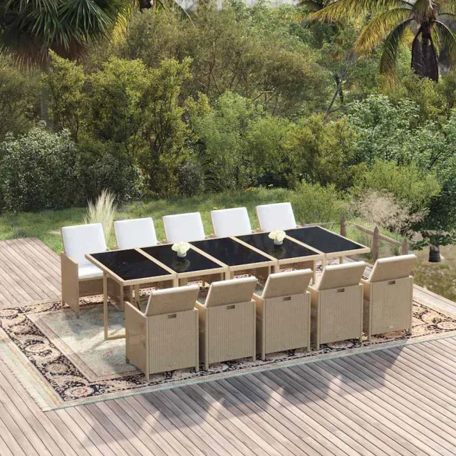 vidaXL 11-delige Tuinset met kussens poly rattan beige, foto 2