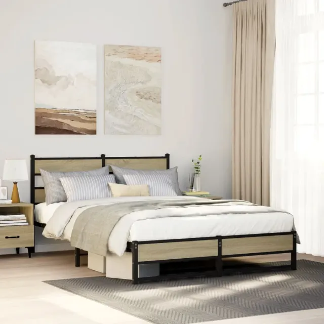 vidaXL Bedframe zonder matras metaal sonoma eikenkleurig 150x200 cm