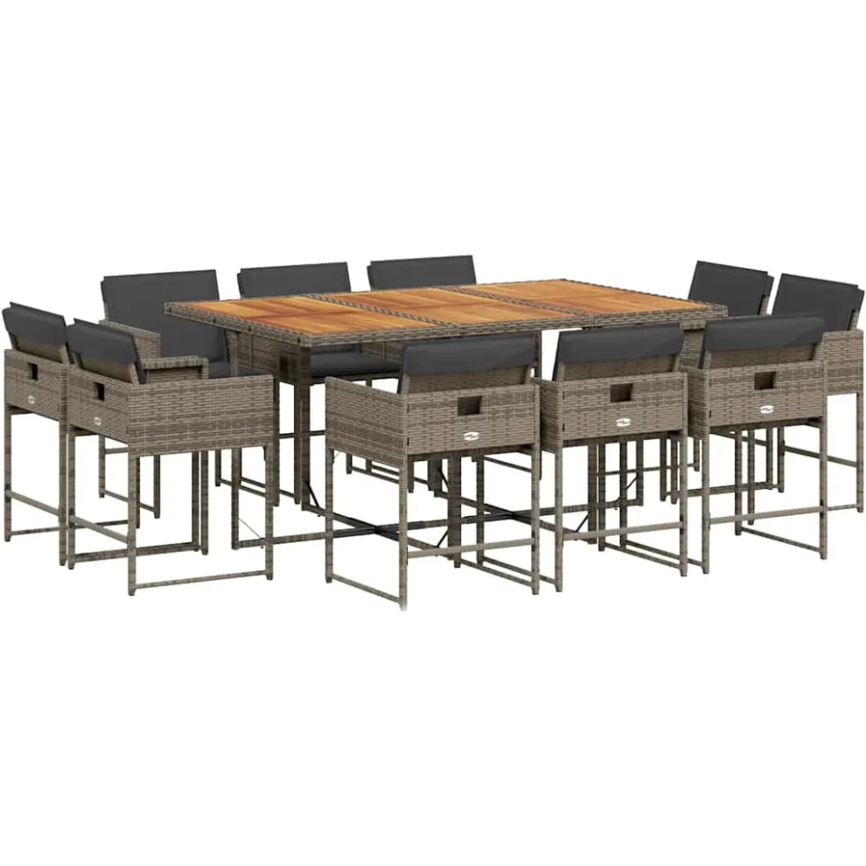 vidaXL 11-delige Tuinset met kussens poly rattan grijs
