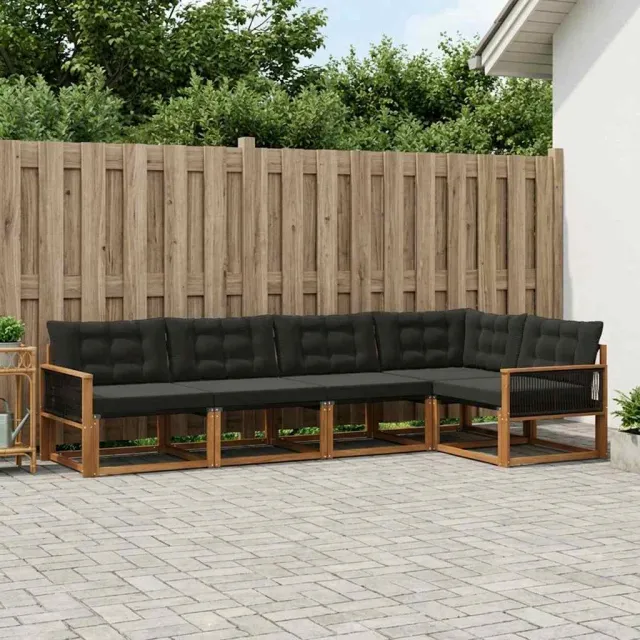 vidaXL Buiten bankenset 5 st 5-zits Naturel en Zwart
