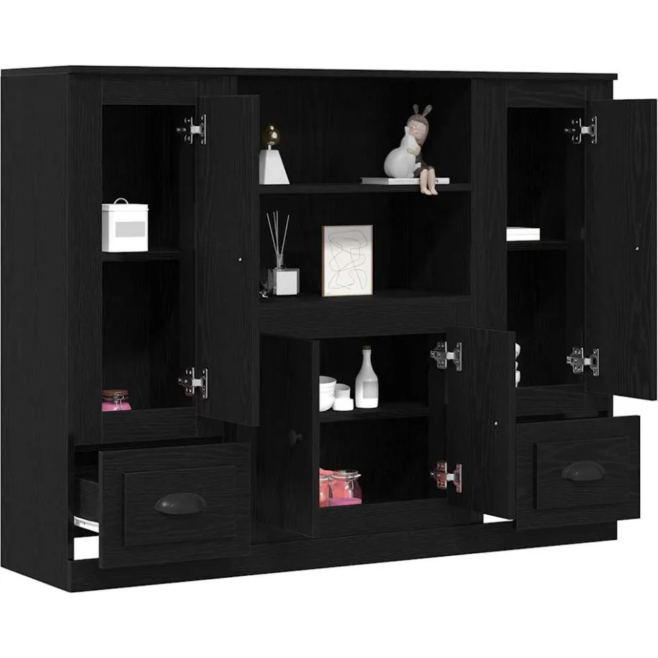 vidaXL Highboard Zwart eiken 132 x 35,5 x 103,5 cm Bewerkt hout
