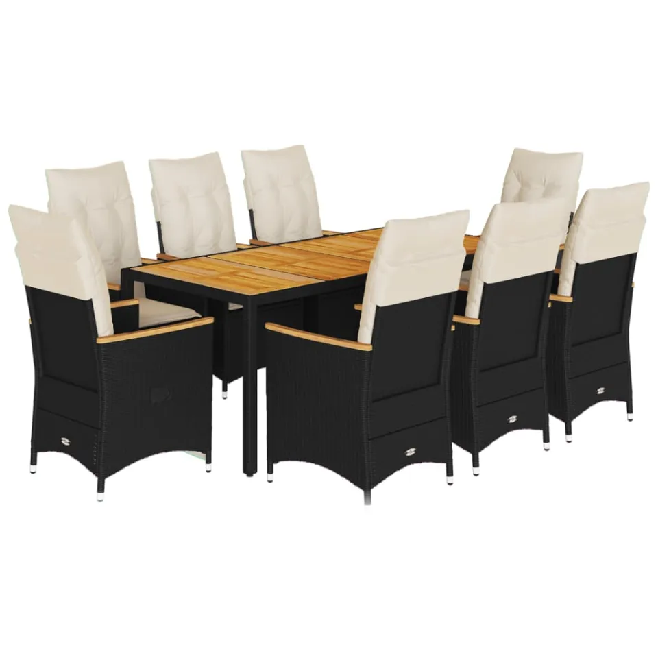 vidaXL 9-delige Tuinset poly rattan zwart, foto 3