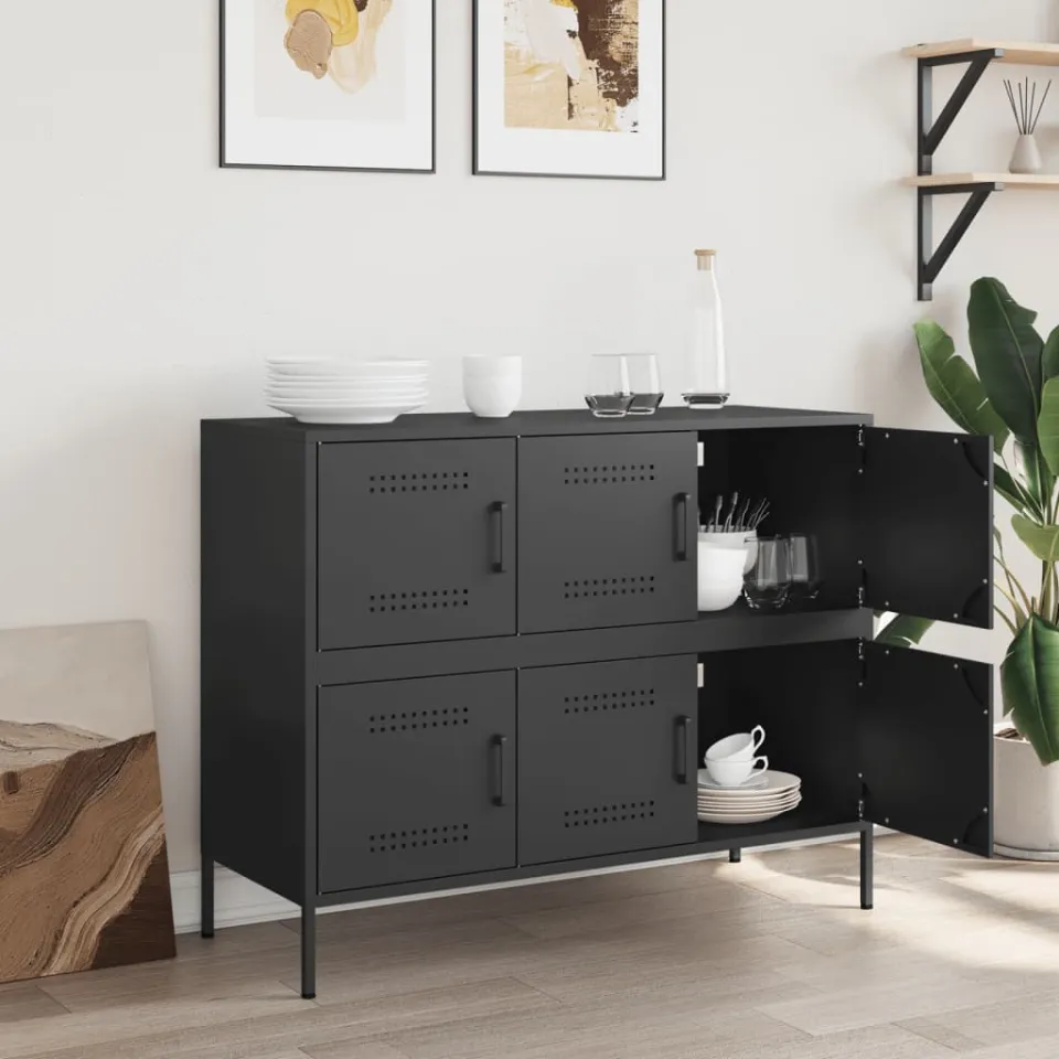vidaXL Dressoir 100,5x39x79 cm staal zwart, foto 2
