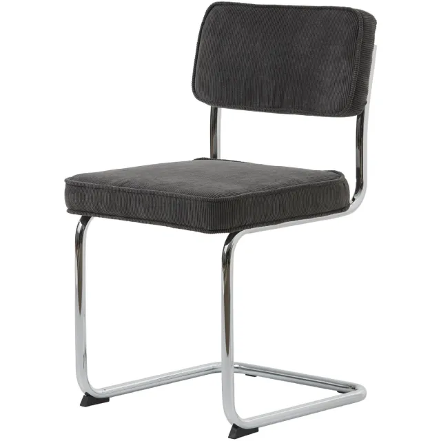 Set van 4 - Nest of Nora Eetkamerstoelen Adam Keukenstoelen - Ribstof met chroom poten - Grijs, foto 2