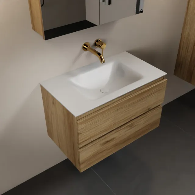 Mondiaz AIVY 80cm badmeubel Chai, wastafel Talc solid surface midden zonder kraangat met spiegelkast (AI-351171TALC-NO - AI-M80CHMI - AI-C80CHMI)