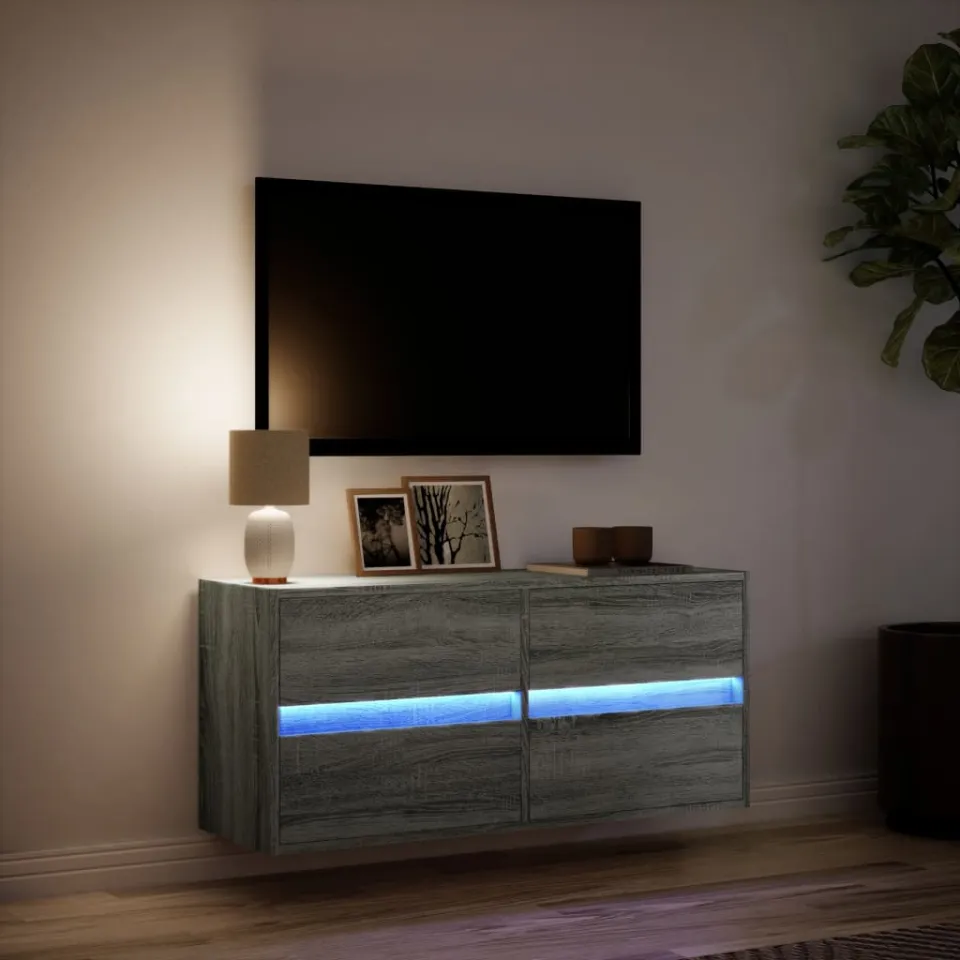 vidaXL Tv-wandmeubel met LED-verlichting 100x31x45 cm grijs sonoma, foto 4