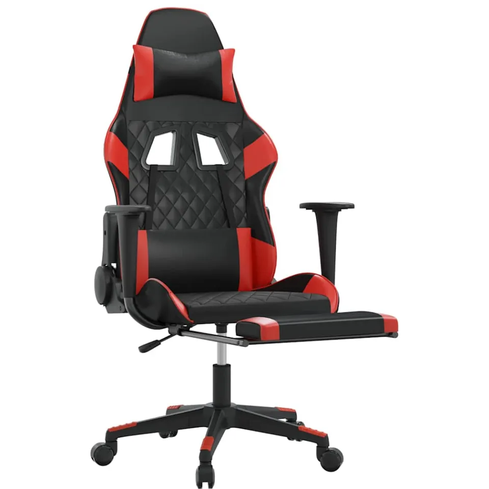 vidaXL Massage gamestoel met voetensteun kunstleer zwart en rood